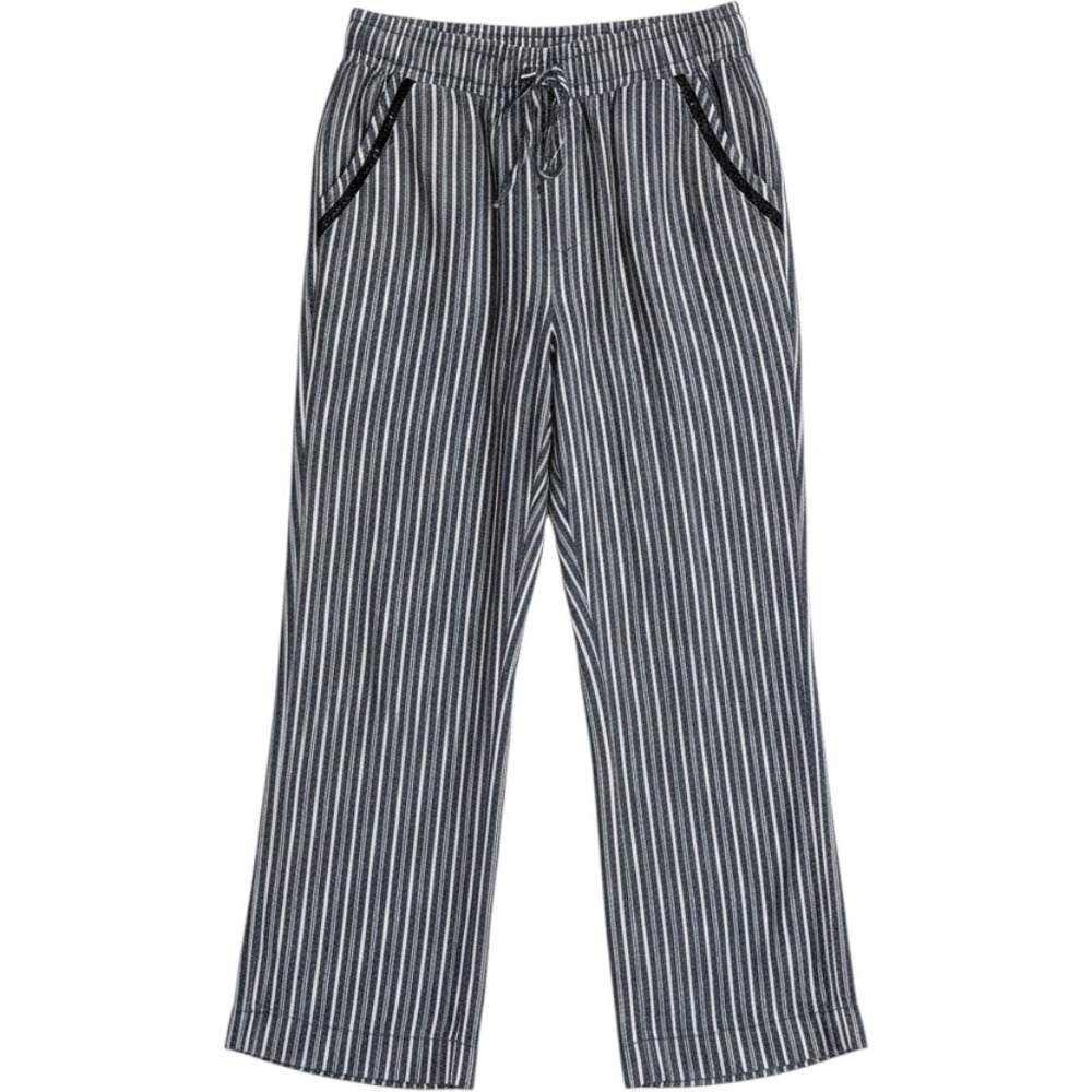 Briggs Navy White Striped Linen Blend Wide Leg Pull On Pants Medium Crochet Trim
